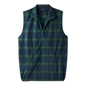 KingSize Men's Full Zip Fleece Vest Size 3XLT Tall Green Blue Plaid Fall Cabin